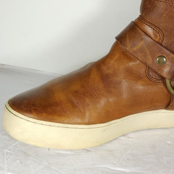 Frye Women’s Lena US6,5 Cognac Brown Leather Back Zip Harness Ankle Boots - Picture 15 of 16